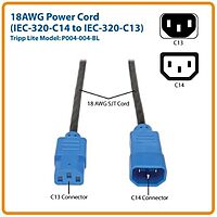 Tripp Lite Standard Computer Power Extension Cord 10A, 18AWG (IEC-320-C14 to IEC-320-C13) 4-ft.