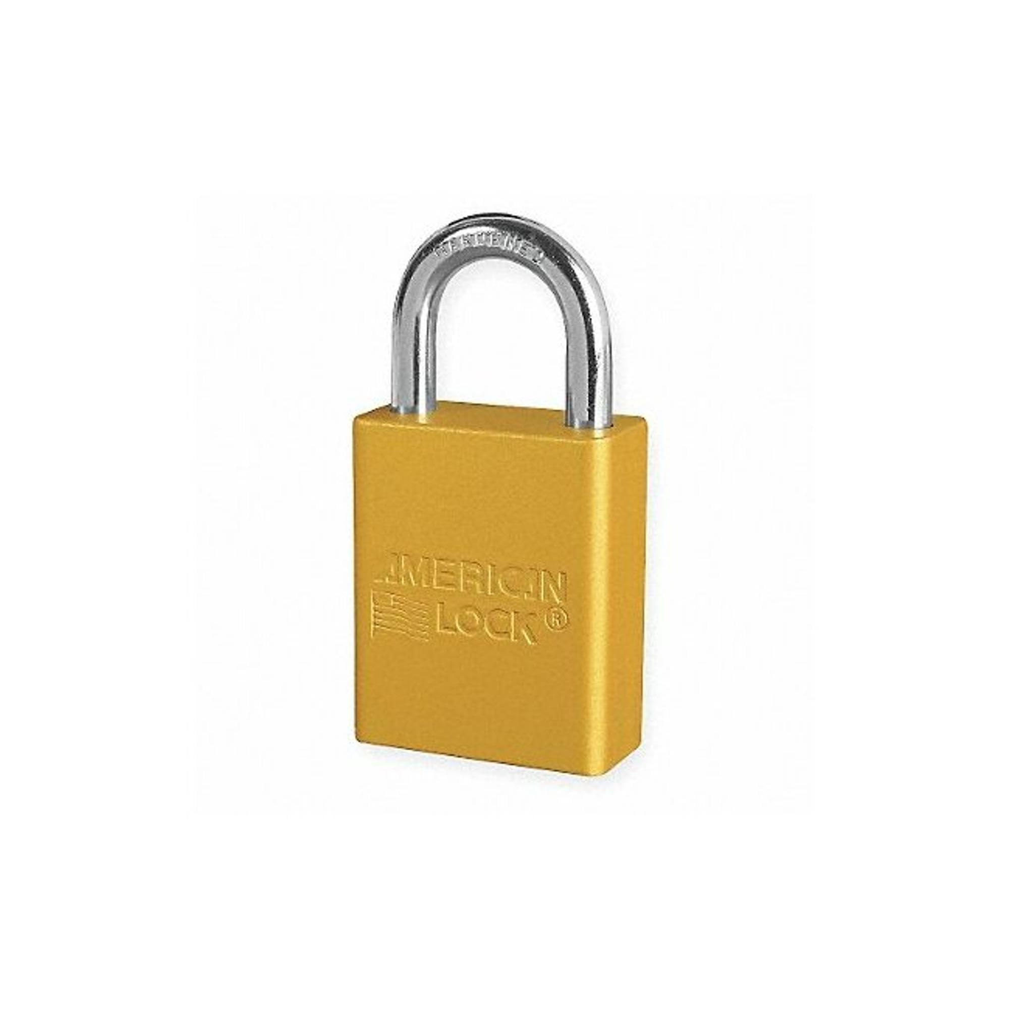 Lockout Padlock: Keyed Different, Aluminum, 1" High, Steel Shackle, Yellow