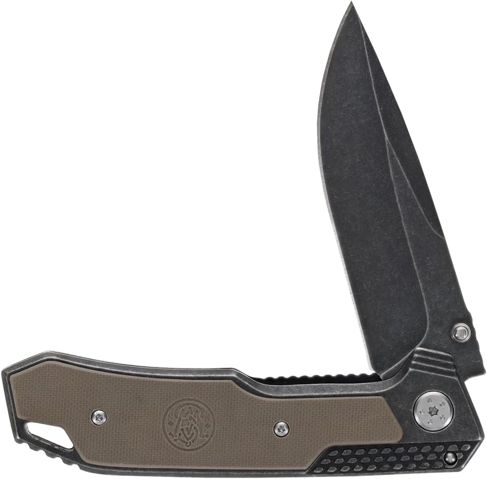 Smith & Wesson SW609 8.3in High Carbon S.S. Folding Knife with 3.6in Drop Point Blade and Stonewashed G-10 Handle