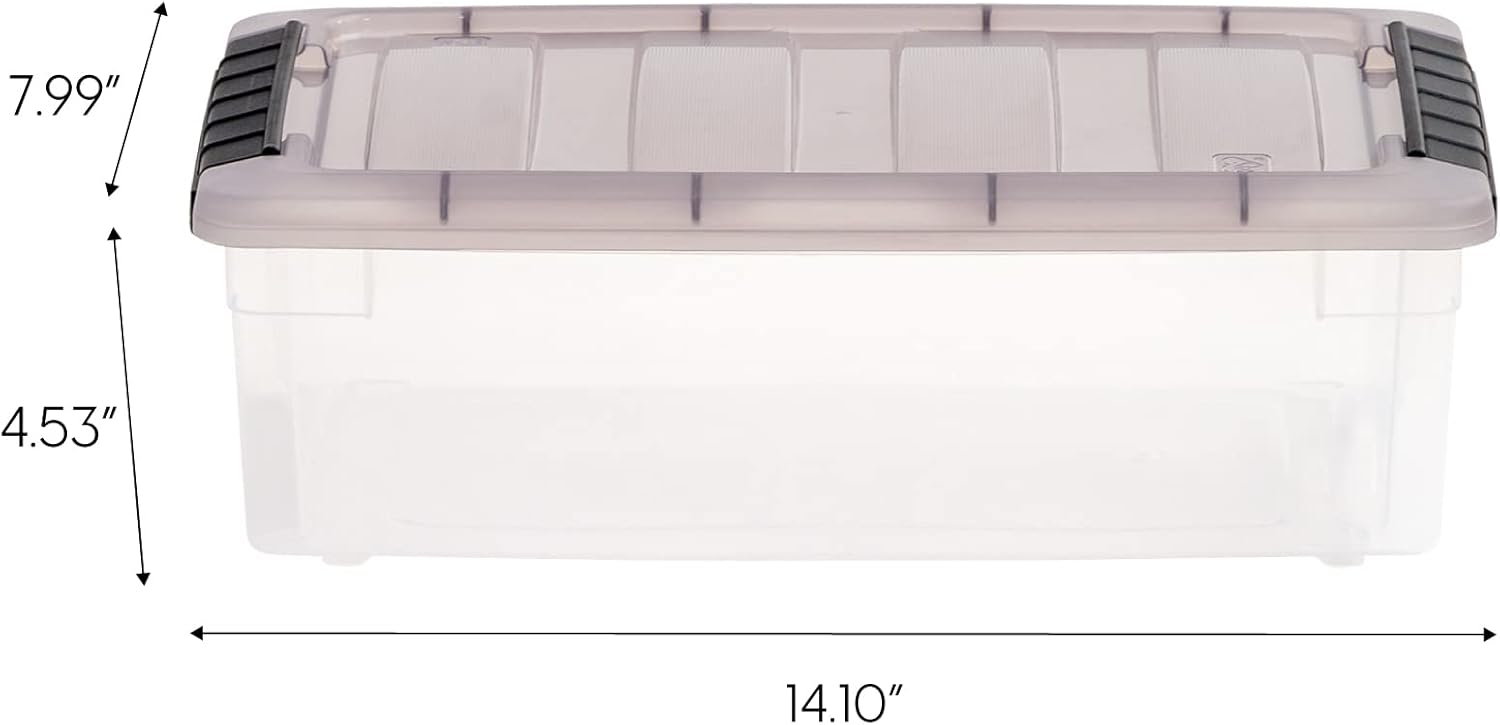 IRIS USA 6 Quart Stack & Pull Clear Storage Box, Gray, 12 Pack