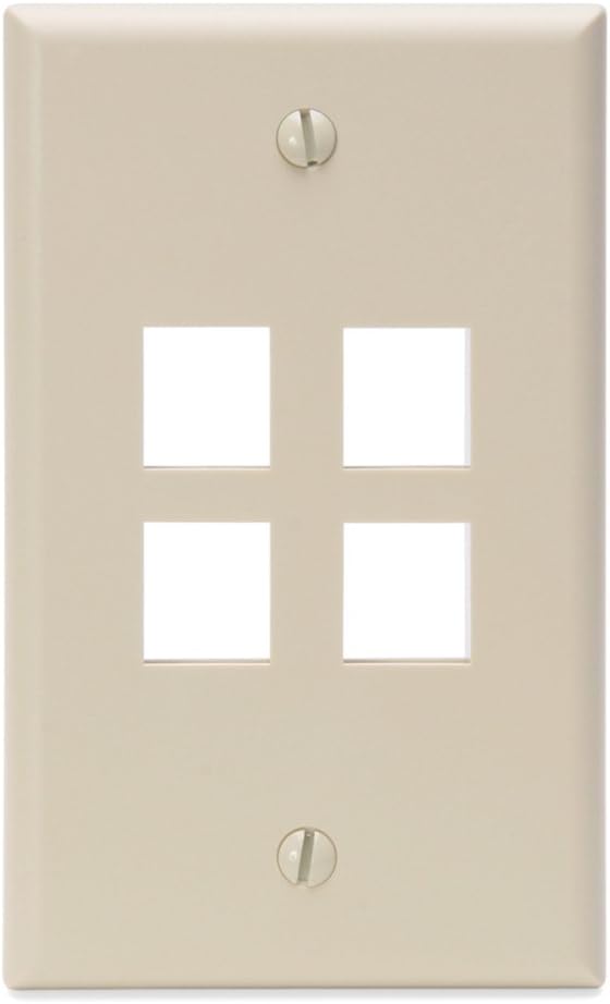Leviton QuickPort Wallplate, Single Gang, 4-Port, 41080-4IP, Ivory