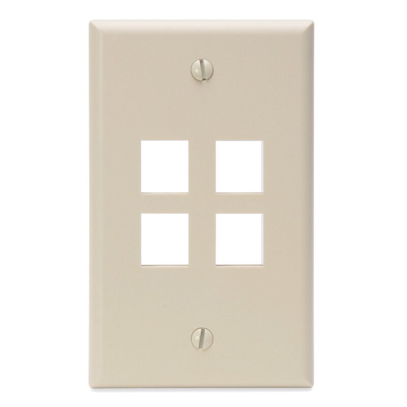 Leviton QuickPort Wallplate, Single Gang, 4-Port, 41080-4IP, Ivory