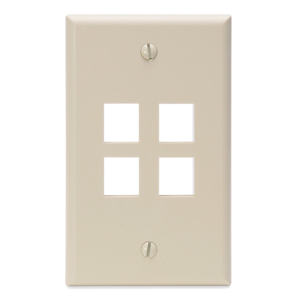 Leviton QuickPort Wallplate, Single Gang, 4-Port, 41080-4IP, Ivory