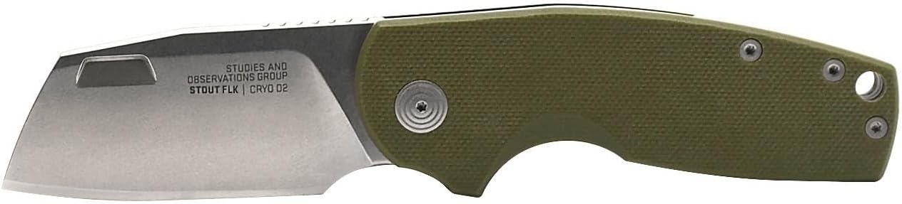 SOG Stout FLK Cleaver Daily Carry Folding Knives | G10 & Steel Handle | CRYO D2 Steel Blade | Short-Blade Frame Lock Folder