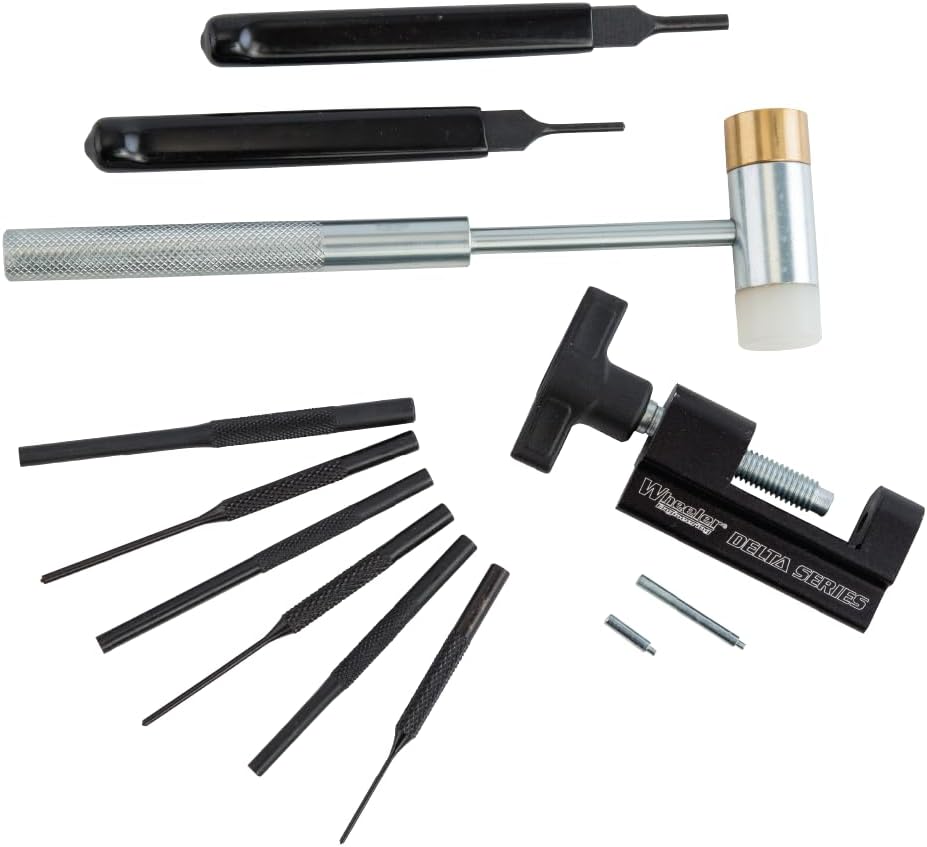 Wheeler Roll Pin Install Tool Kit with Trigger Install Tool, Punches, Brass/Polymer Hammer and Storage Case for Gunsmithing