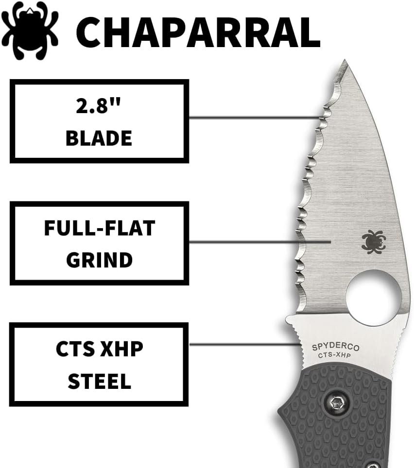 Spyderco Chaparral Folding Utility Pocket Knife with 2.8 Inch CTS XHP Stainless Steel Blade and Gray FRN Handle