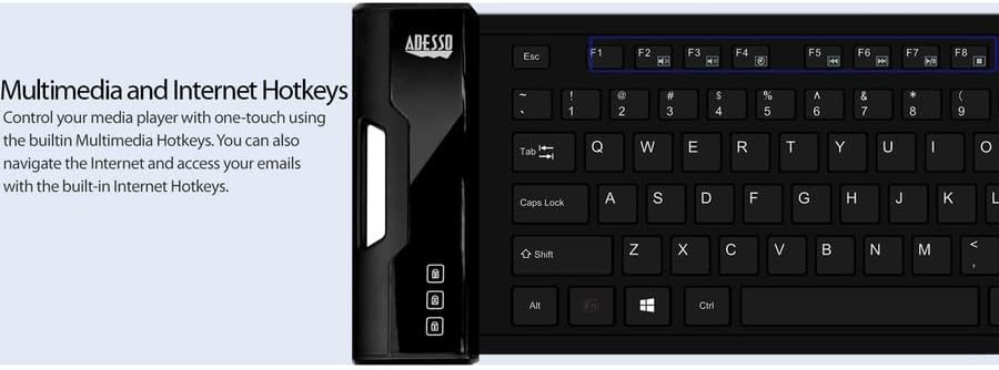 Adesso SlimTouch 232 Antimicrobial Waterproof Flexible Keyboard for Windows 8/7/Vista/XP/2000 (AKB-232UB), black