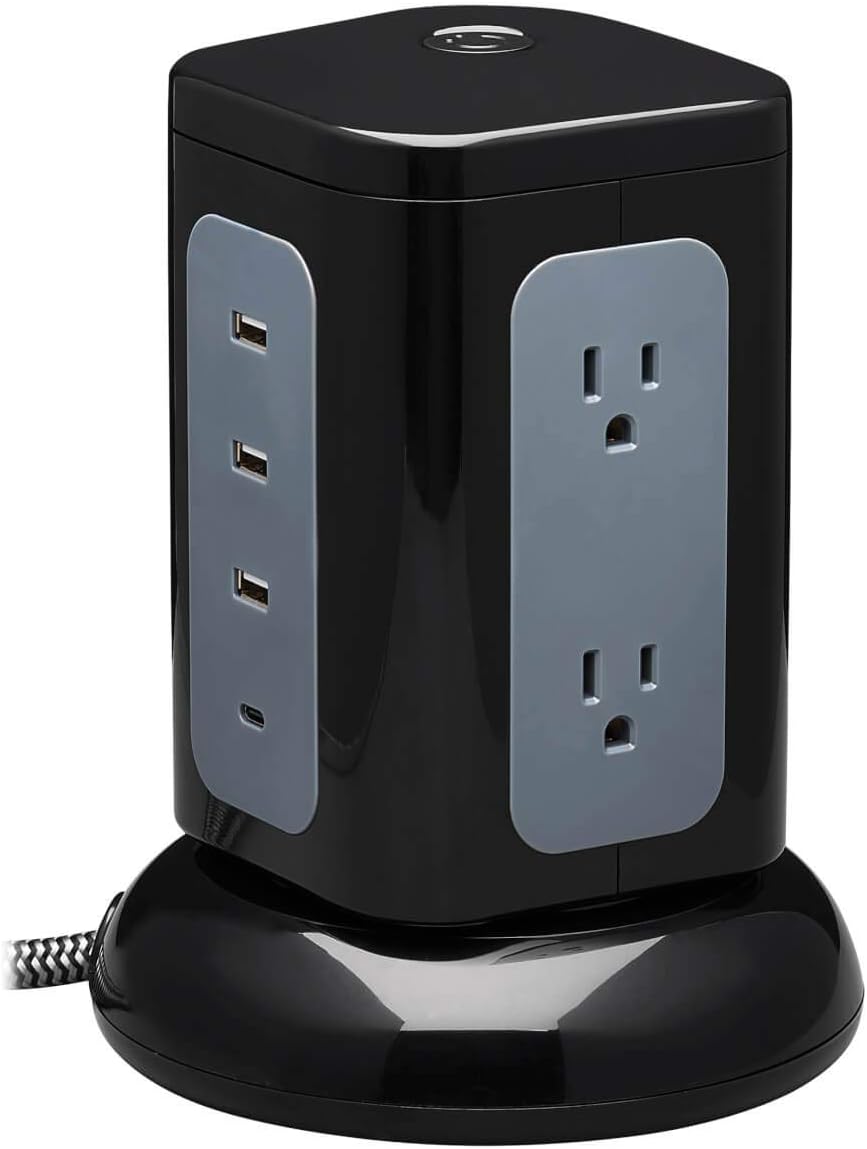 Tripp Lite TLP606UCTOWER Surge Protector Tower with USB Ports, 1800 Joules, 6-Outlets, 3 USB-A + 1 USB-C, 8ft Cord