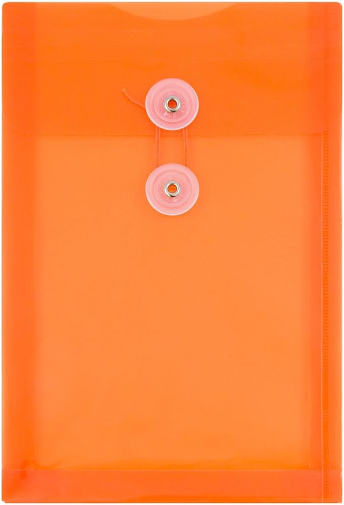 JAM PAPER Open-End Plastic Envelopes, Button & String