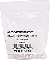Monoprice 6P6C RJ12 Modular Plugs - For Round Solid/Stranded Cable, 1u, 3 Prongs, 50 Pack, Clear