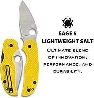 Spyderco Sage 5 Lightweight Salt Folding Pocket Knife with 3-Inch CPM MagnaCut Steel Blade and Yellow FRN Handle - PlainEdge - C123PYL