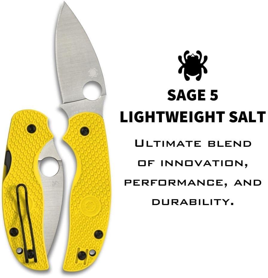 Spyderco Sage 5 Lightweight Salt Folding Pocket Knife with 3-Inch CPM MagnaCut Steel Blade and Yellow FRN Handle