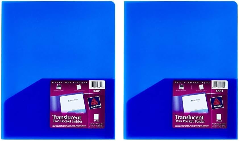 Avery Translucent Two Pocket Folder, Water Resistant, Holds up to 20 Sheets