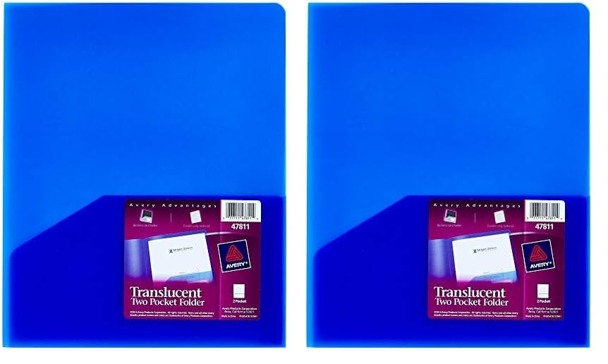 Avery Translucent Two Pocket Folder, Water Resistant, Holds up to 20 Sheets