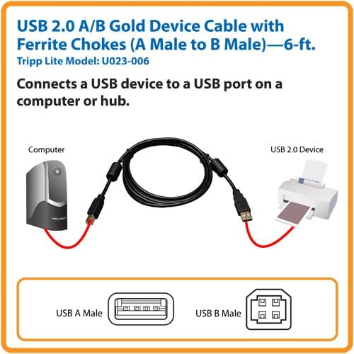 Tripp Lite USB 2.0 Hi-Speed A/B Cable with Ferrite Chokes (M/M)