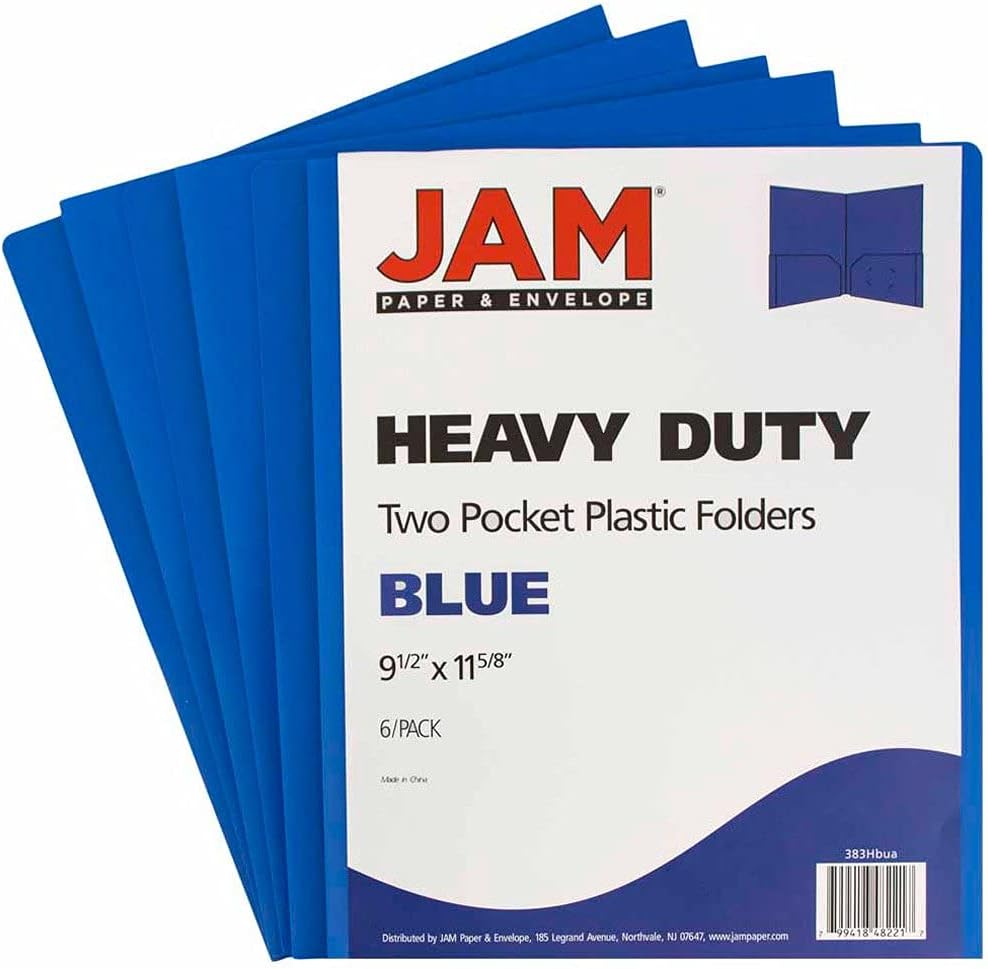 JAM Paper Heavy-Duty 2-Pocket Plastic Presentation Folders - Letter Size