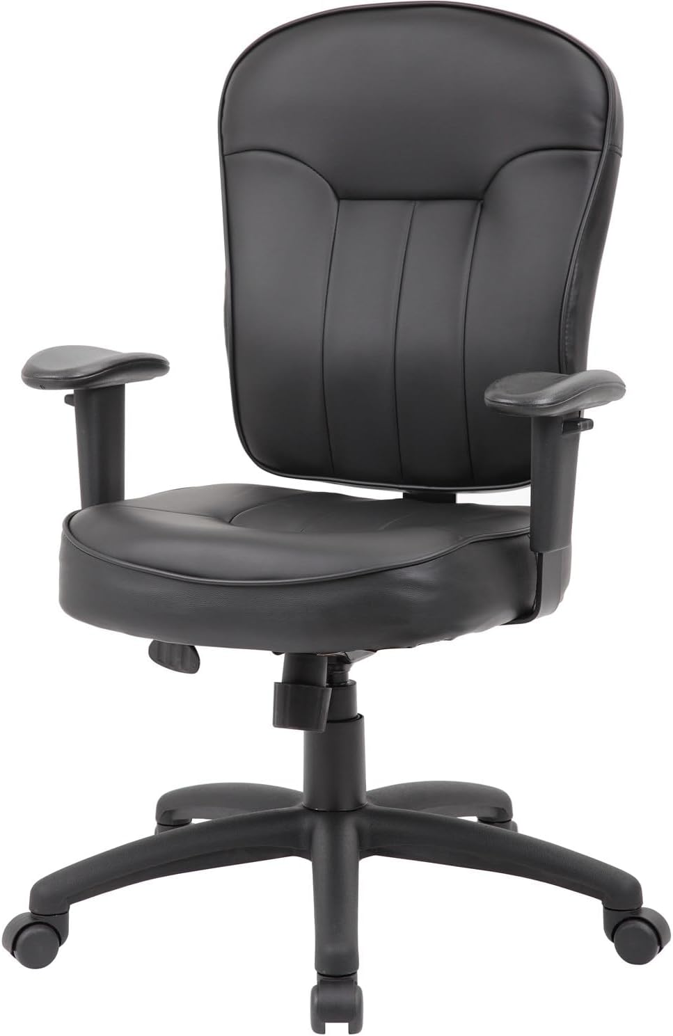 Boss Office Products Leather Task Adjustable Arms Chair, Black