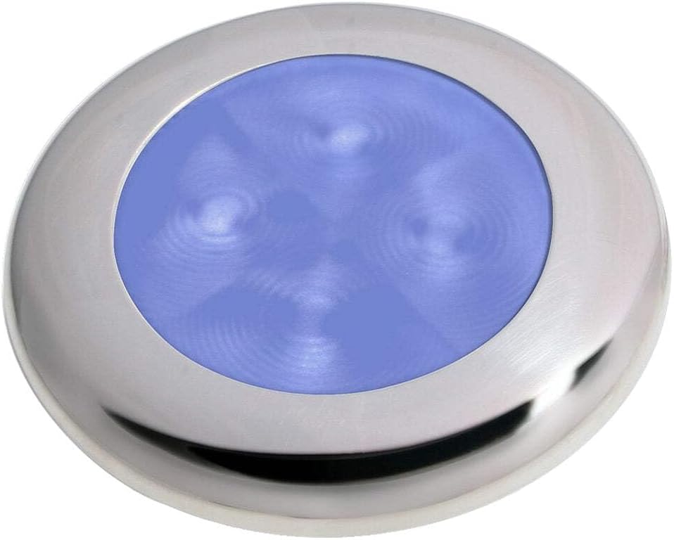 Hella Marine Slim Line LED 'Enhanced Brightness' Round Courtesy Lamp - Blue LED - Stainless Steel Bezel - 12V