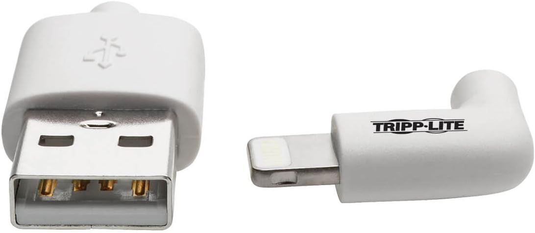 TRIPP LITE Right-Angle Lightning to USB Sync Charging Cable for iPhone iPad Apple White MFI Certified 3' (M100-003-LRA-WH)