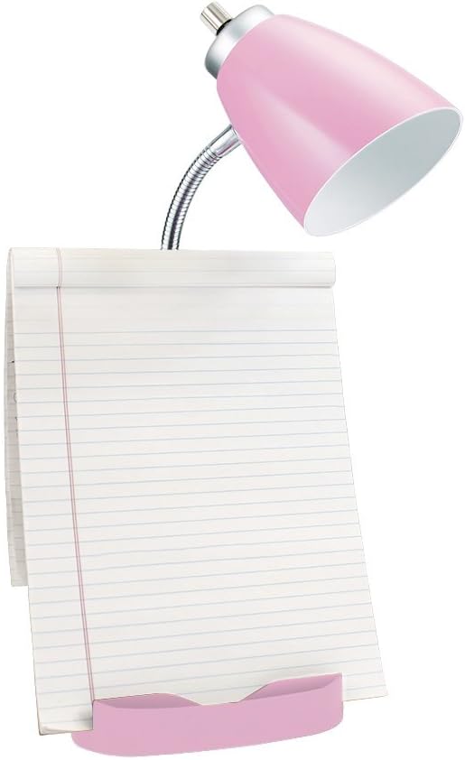 Simple Designs LD1056-PNK Gooseneck Organizer Desk Lamp with Tablet Stand, USB Port, Adjustable Height, Pink