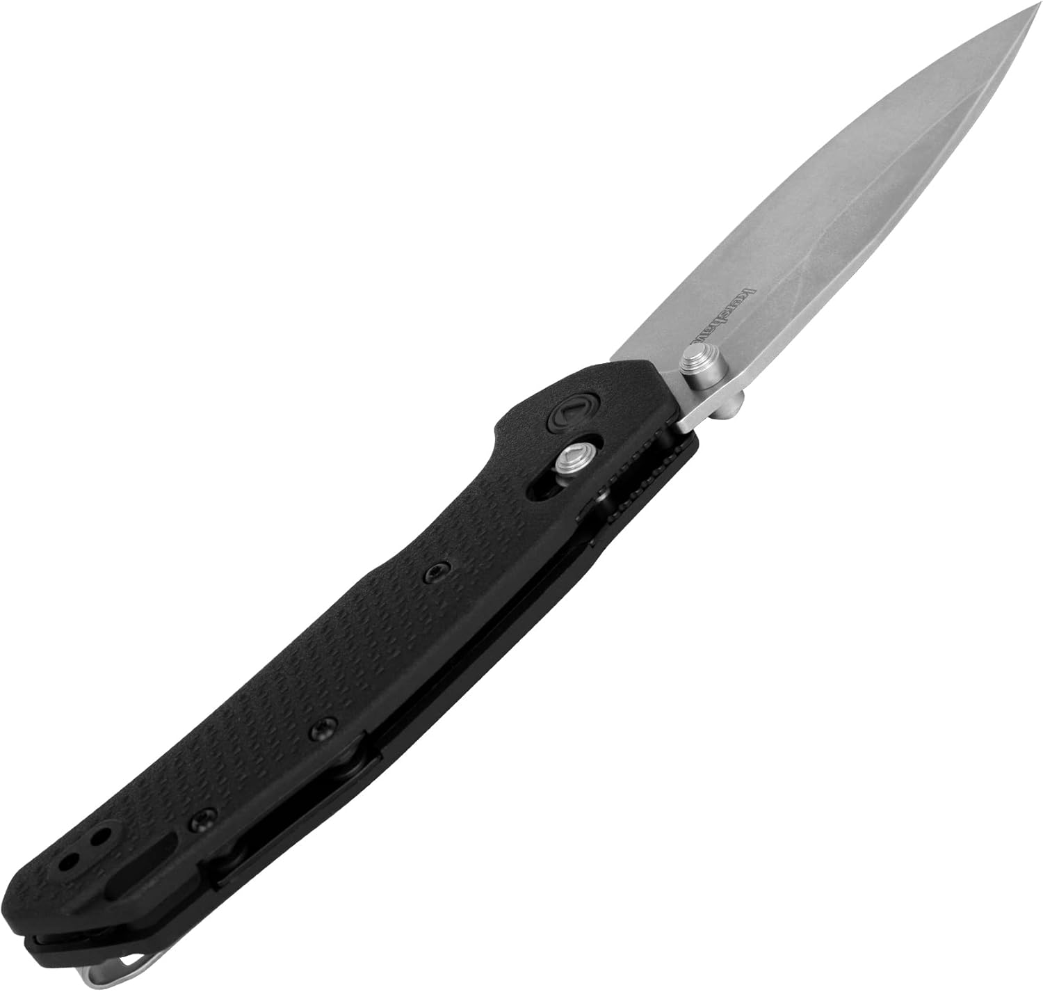 Kershaw Heist Folding Pocket Knife, 3.2 inch Clip Point D2 Steel Blade, Stonewashed Finish, DuraLock Locking Mechanism, Black