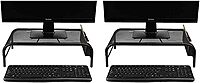 Mind Reader Monitor Stand, Ventilated Laptop Riser, Desktop Organizer, Side Storage, Metal Mesh, 20" L x 11.5" W x 5.5" H, Black (Pack of 2)