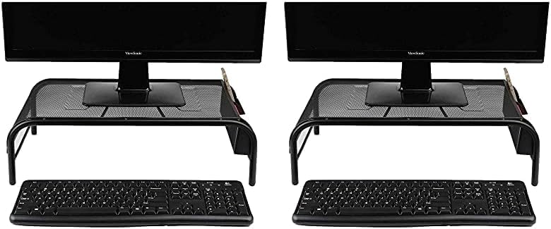 Mind Reader Monitor Stand, Ventilated Laptop Riser, Desktop Organizer, Side Storage, Metal Mesh, 20" L x 11.5" W x 5.5" H