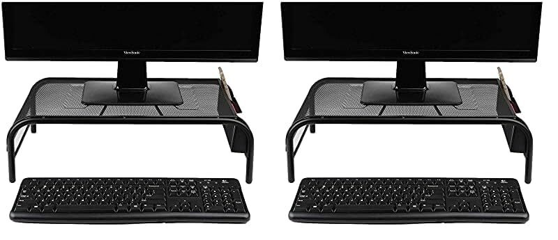 Mind Reader Monitor Stand, Ventilated Laptop Riser, Desktop Organizer, Side Storage, Metal Mesh, 20" L x 11.5" W x 5.5" H, Black (Pack of 2)