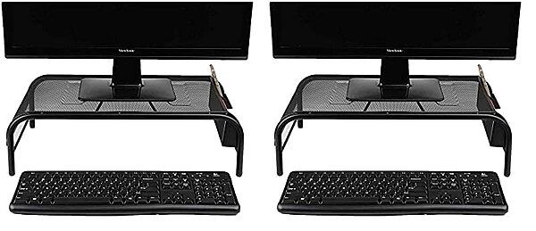 Mind Reader Monitor Stand, Ventilated Laptop Riser, Desktop Organizer, Side Storage, Metal Mesh, 20" L x 11.5" W x 5.5" H, Black (Pack of 2)