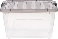 IRIS USA 5 Pack 32 Quart Stack & Pull™ Clear Plastic Storage Box with Buckles, Gray