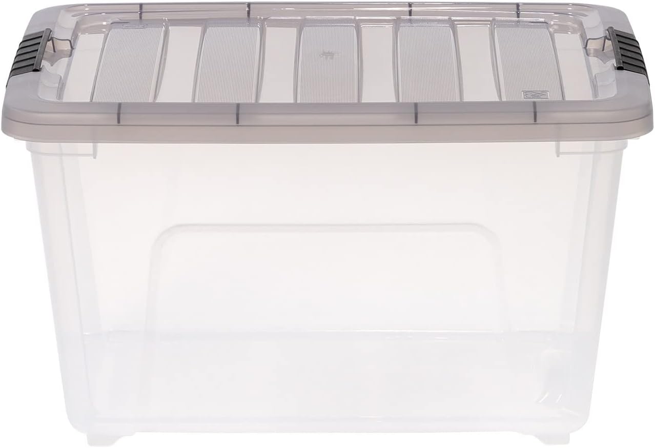 IRIS USA 5 Pack 32 Quart Stack & Pull™ Clear Plastic Storage Box with Buckles, Gray
