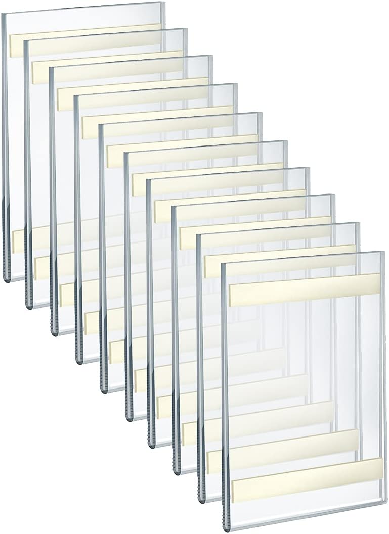 AZAR DISPLAYS Clear Acrylic Self Adhesive Wall Sign Holder Frames - Pack of 10