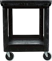 Rubbermaid Commercial Products 2-Shelf Utility/Service Cart, Medium, Black, Lipped Shelves, Ergonomic Handle, 500 lbs. Capacity, for Warehouse/Garage/Cleaning/Manufacturing Medium Black