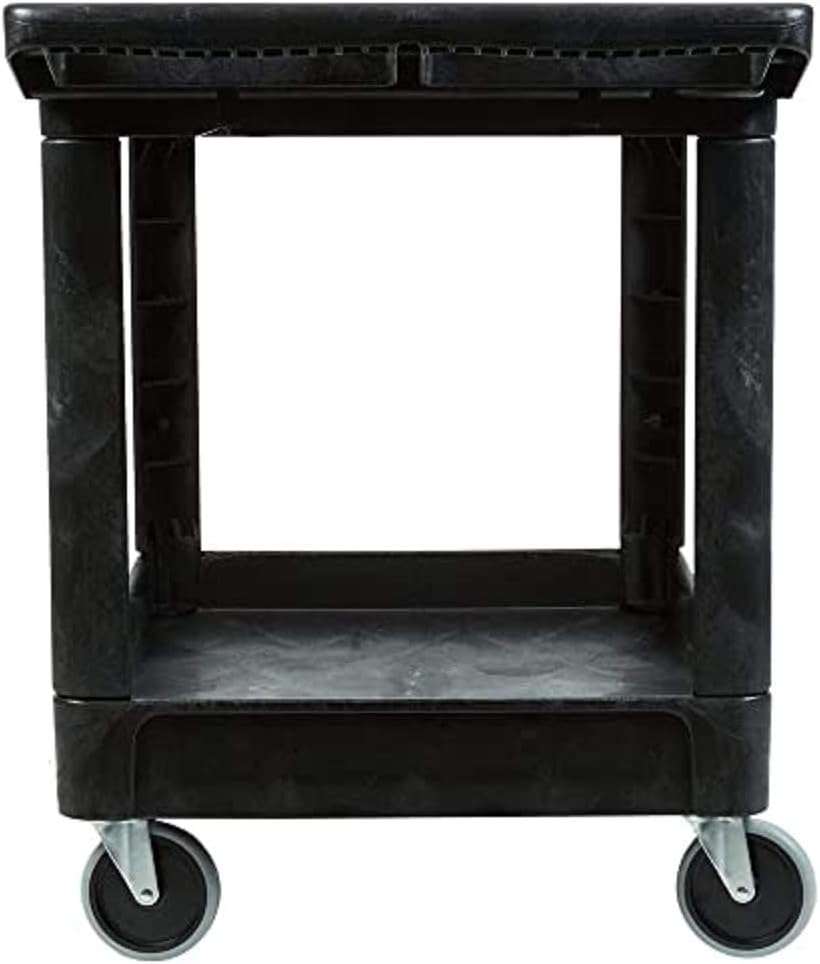 Rubbermaid Commercial Products 2-Shelf Utility/Service Cart, Medium, Black, Lipped Shelves, Ergonomic Handle