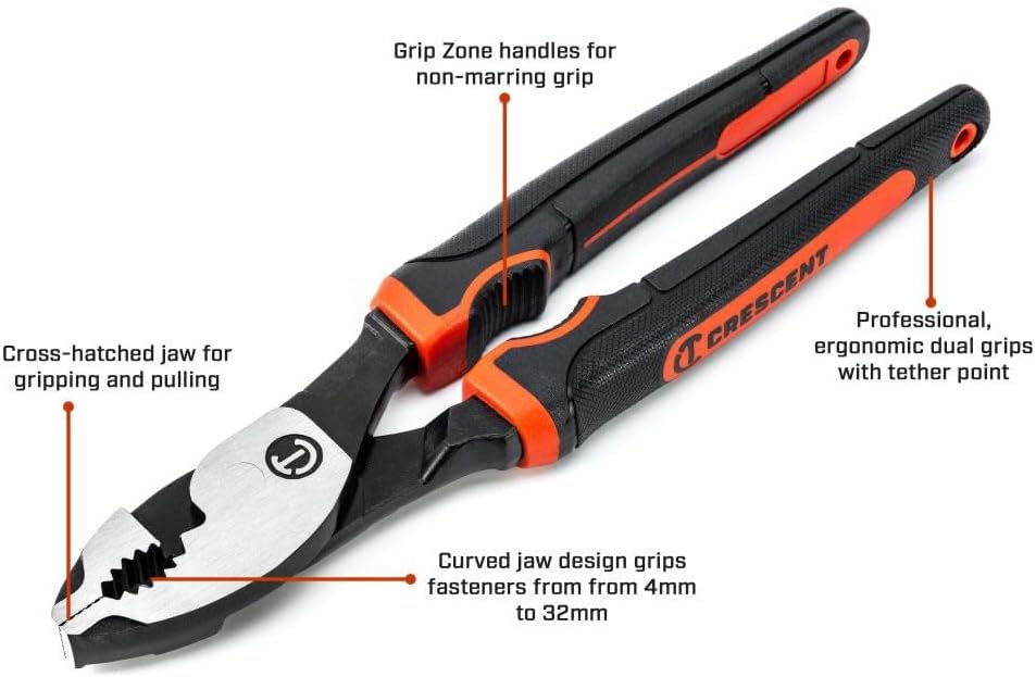 Crescent Z2 Dual Material Slip Joint Pliers - Cushion Grip Wire Cutter Hand Tool for Home Improvement & Repair - 6" - HTZ26CG