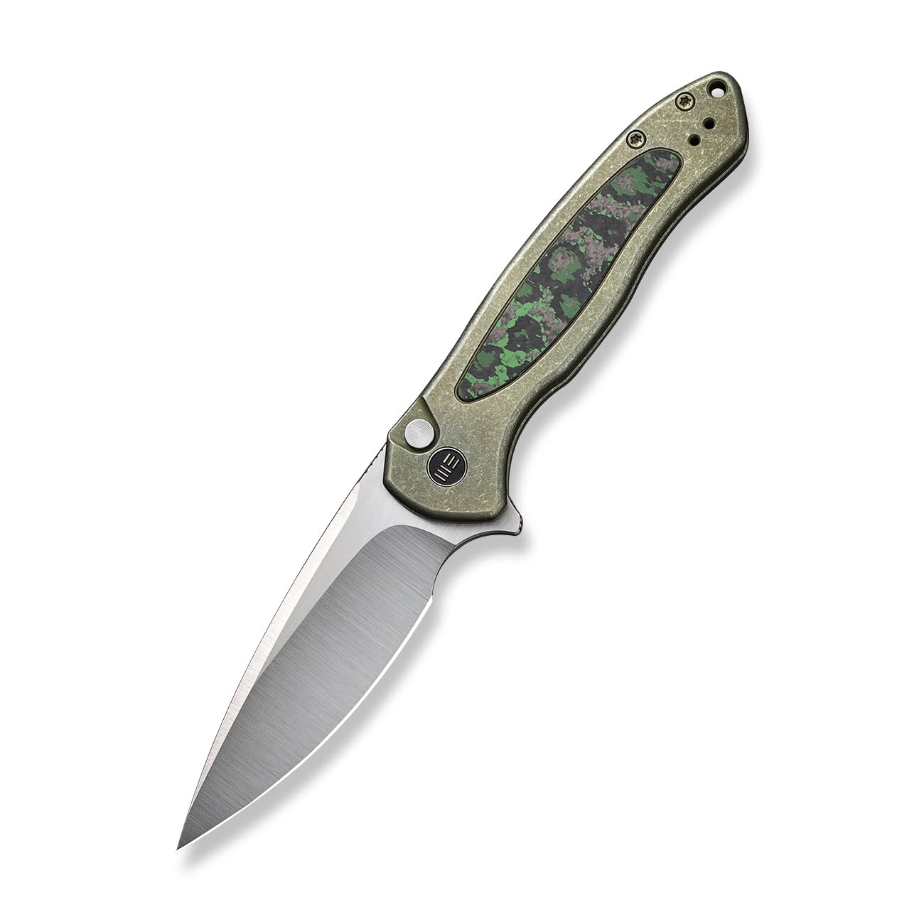 WE Knife WE19002N-2 Green Titanium Handle with Jungle Wear Fat Carbon Fiber Inlay