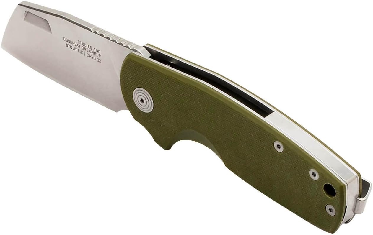 SOG Stout FLK Cleaver Daily Carry Folding Knives | G10 & Steel Handle | CRYO D2 Steel Blade | Short-Blade Frame Lock Folder