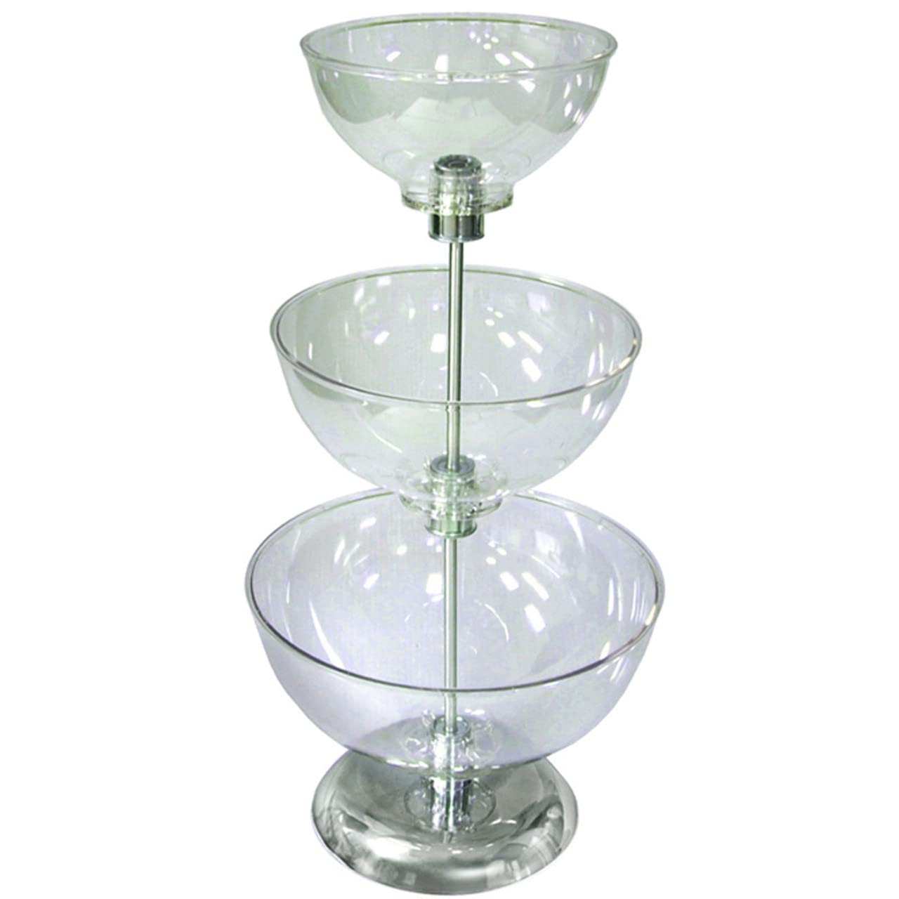 Azar 720302 Three-Tier 8", 10", & 12" Bowl Counter Display with Overall Height 24" & 8" Chrome Base 3 Tier 8 & 10 & 12 inch