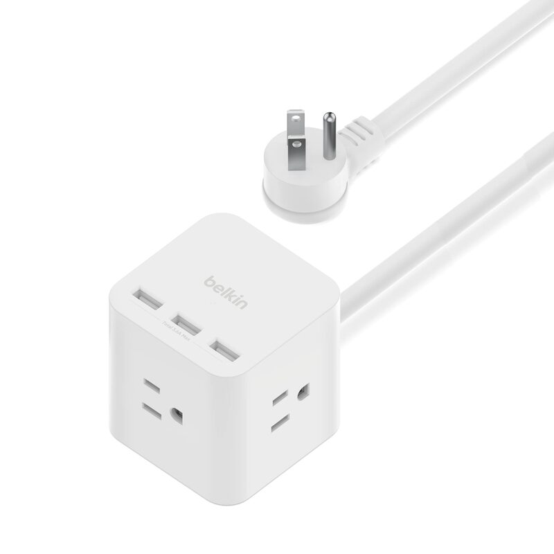 Belkin 6-Outlet Power Cube w/ 3 AC Outlets, 3 USB-A Ports, & 5ft Sturdy Extension Cord - Convenient Compact Cube for Home
