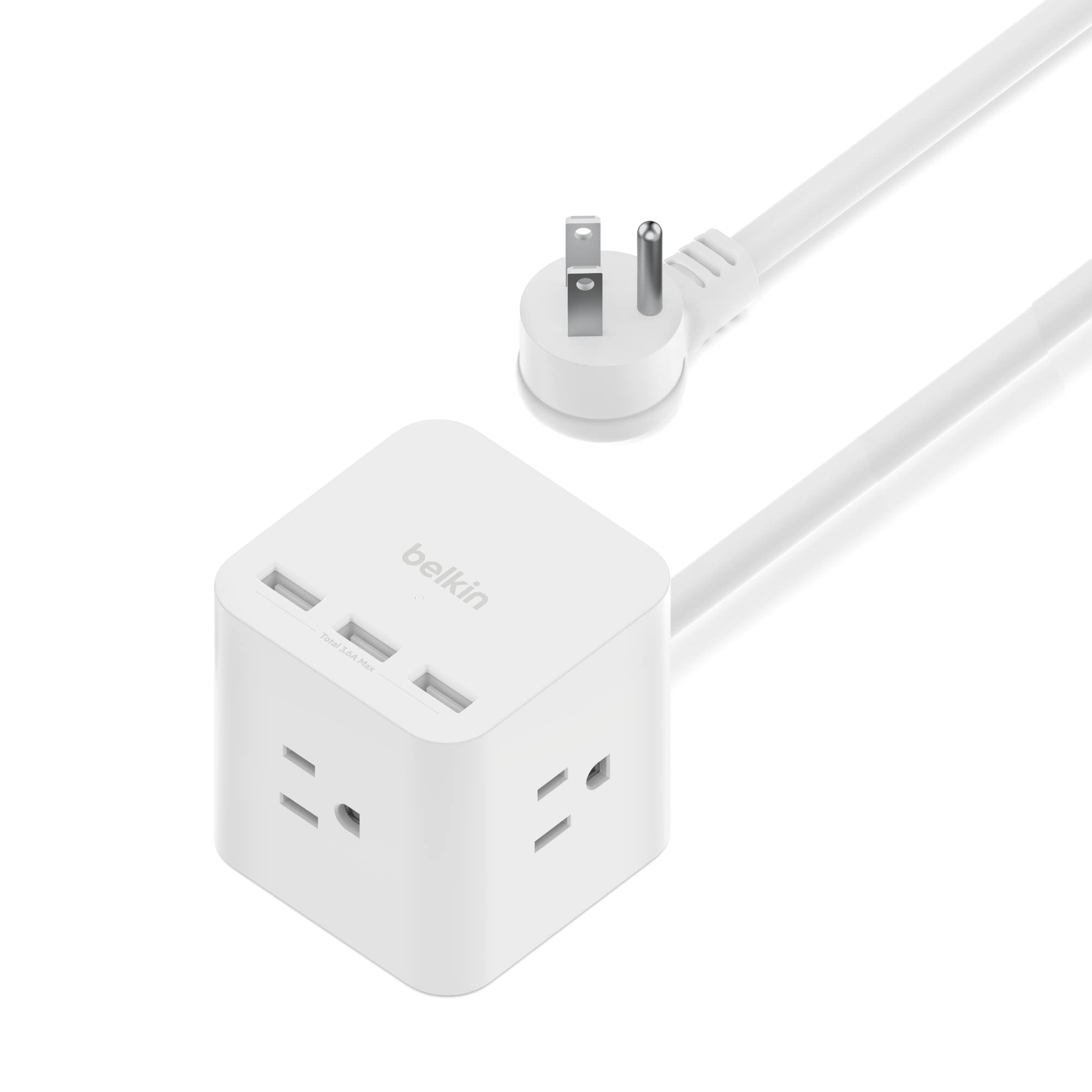 Belkin 6-Outlet Power Cube w/ 3 AC Outlets, 3 USB-A Ports, & 5ft Sturdy Extension Cord - Convenient Compact Cube for Home