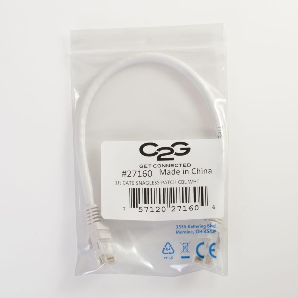 C2G 7ft Cat6 Ethernet Cable - Snagless Unshielded (UTP) - White - RJ-45 Male