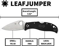 Spyderco Leafjumper Lightweight Mid-Sized Pocket Knife with VG-10 Stainless Steel and Black FRN Handle - PlainEdge - C262BK