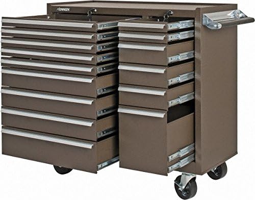 Kennedy Manufacturing 315XB 39" 15-Drawer Industrial Double-Bank Rolling Tool Cart with Cabinet and Chest, Brown