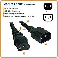 TRIPP LITE C14 to 2×C13 Y-Splitter Power Cord, 6 ft, 18AWG, 10A/250V - P004-006-2C13