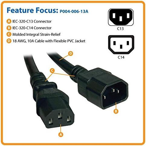 Tripp Lite Computer Power Extension Cord (IEC-320-C14 to IEC-320-C13) 16AWG 13A
