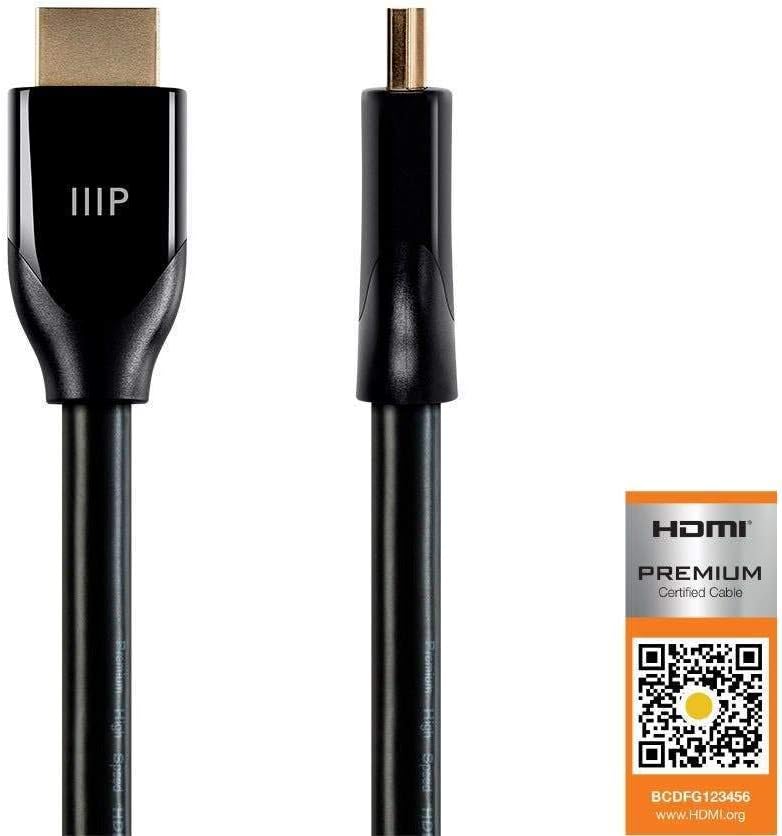 Monoprice Certified Premium HDMI Cable - 4K@60Hz, HDR, CEC, 21:9 18Gbps, YUV 4, 28awg, 10 Feet, Black
