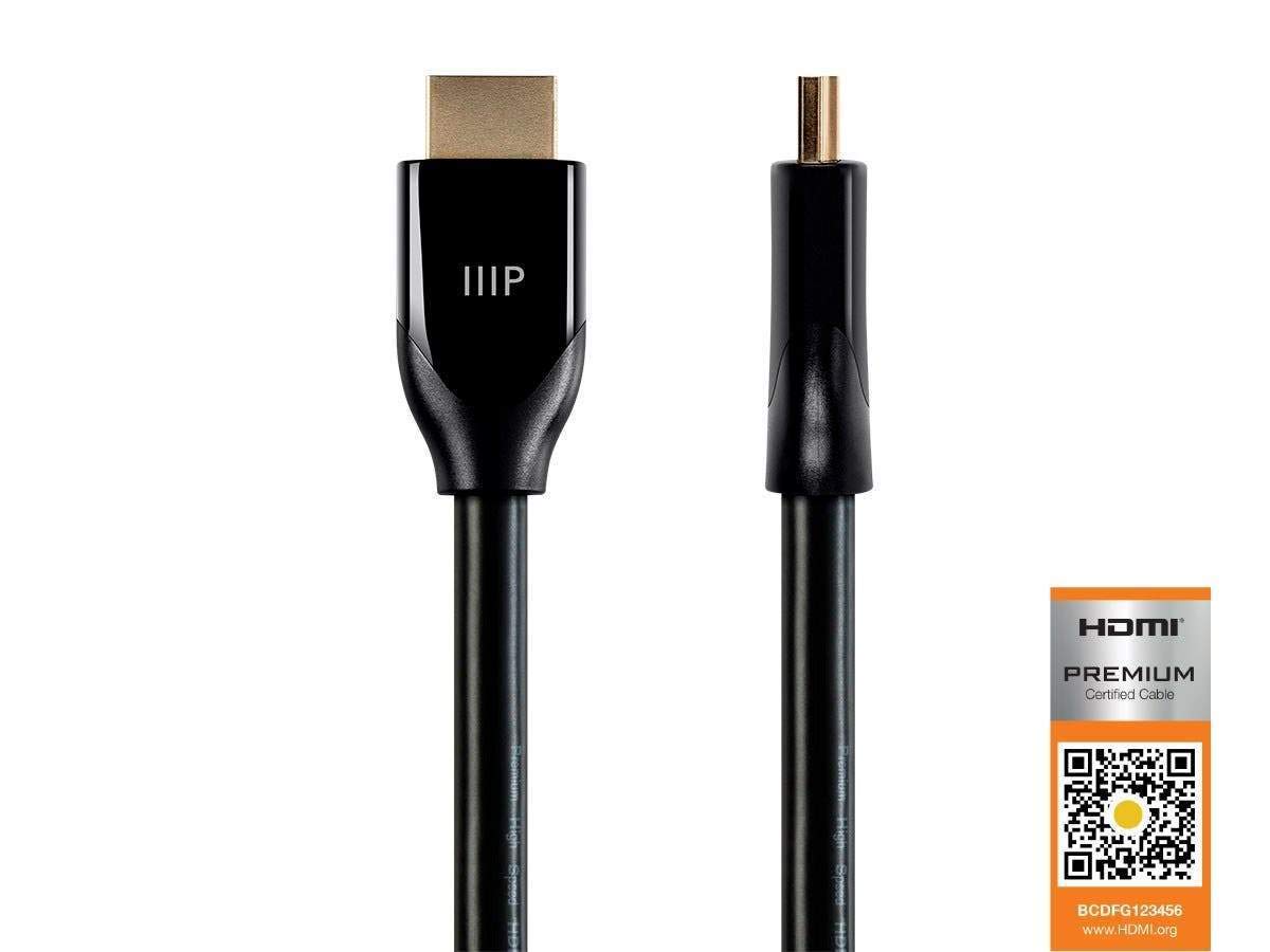 Monoprice Certified Premium HDMI Cable - 4K@60Hz, HDR, CEC, 21:9 18Gbps, YUV 4, 28awg, 10 Feet, Black