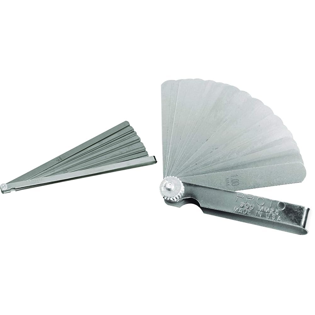 Proto J000TL 25 Blade Long Feeler Gauge Set and Stanley Proto J00MM25 25 Blade Metric Feeler Gauge Set Dimensional