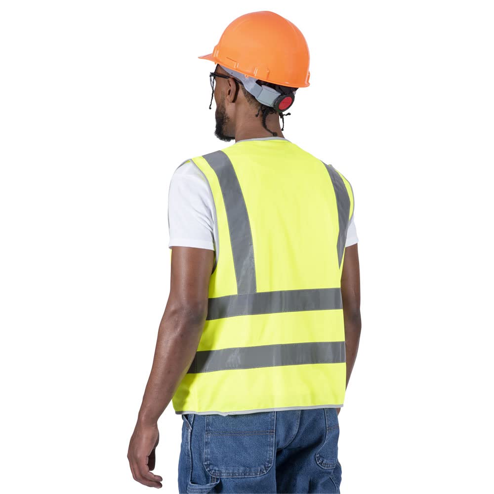 Pioneer Safety Vest for Men – Hi Vis Reflective Neon with 8 Pockets, Zipper Closure for Construction, Traffic