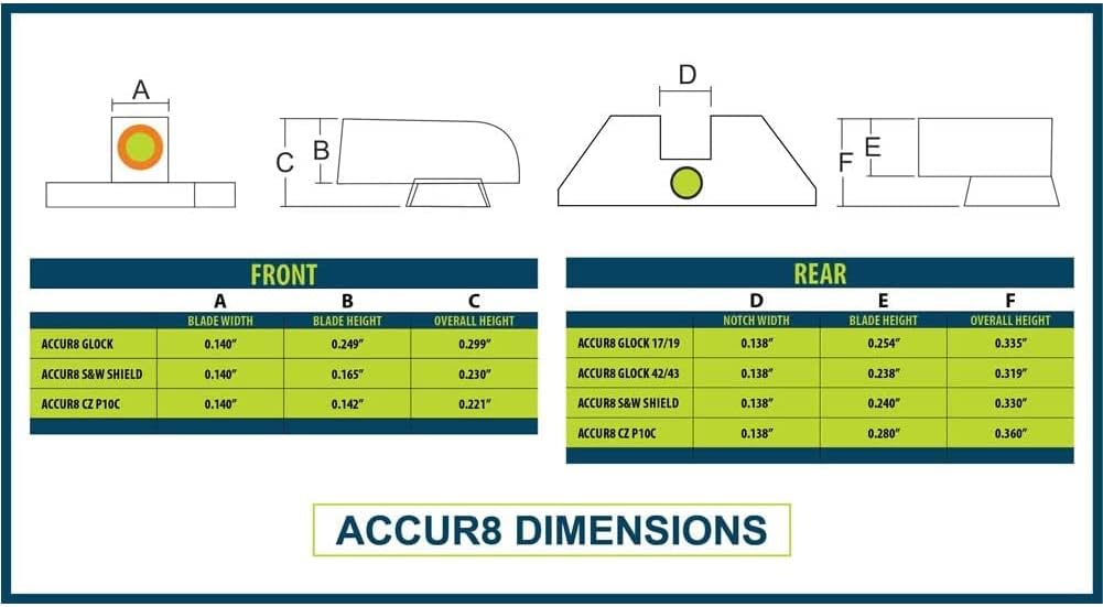 NIGHT FISION Accur8 Student of The Gun Tritium Night Sight Set for Glock 42/43/43X
